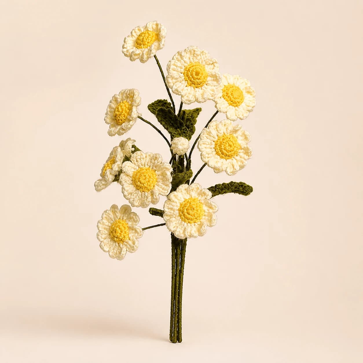 An ivory crochet daisy bunch with soft handmade flower details