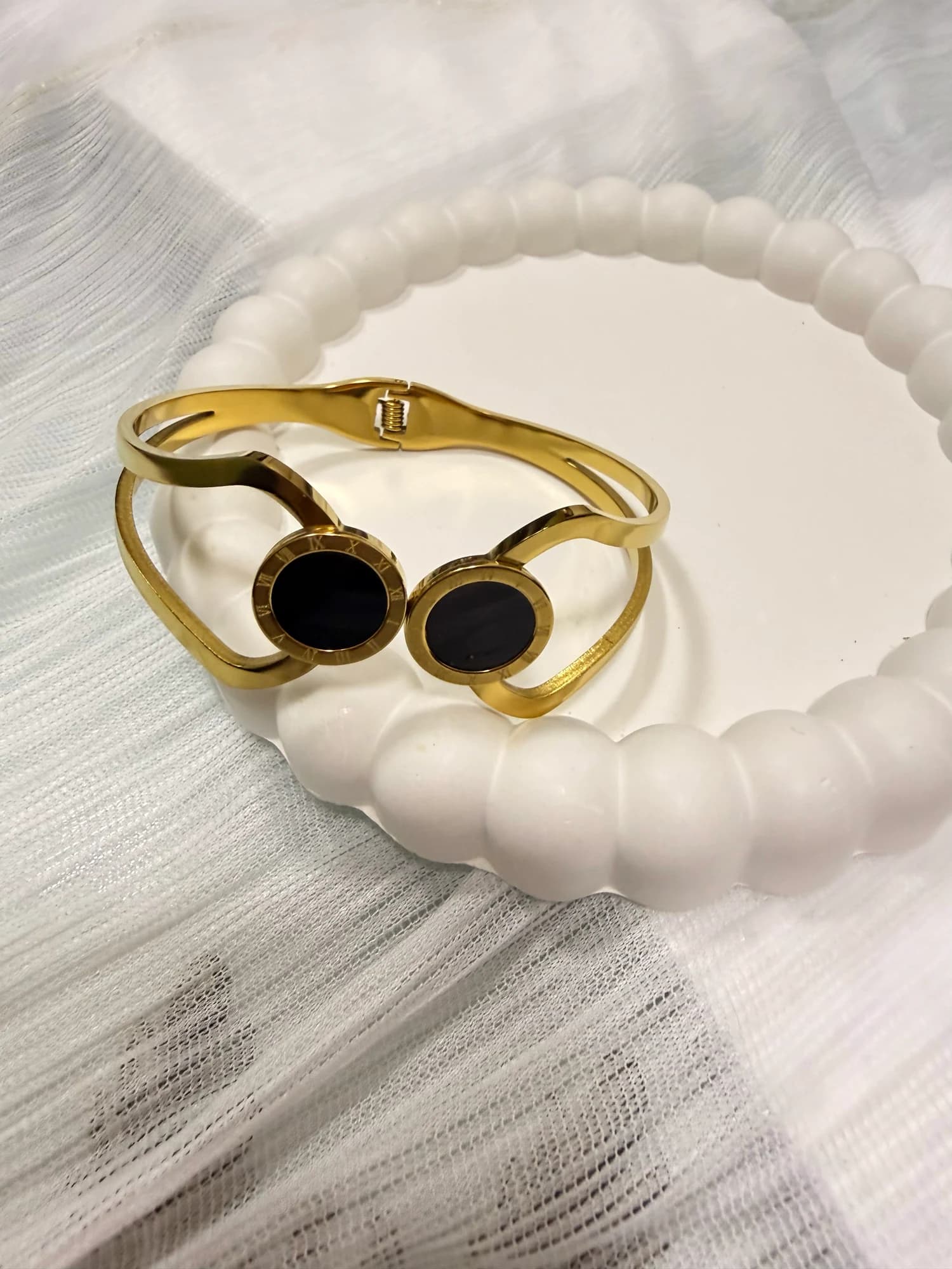 Circular Gold & Onyx Bracelet, view 1 of 2