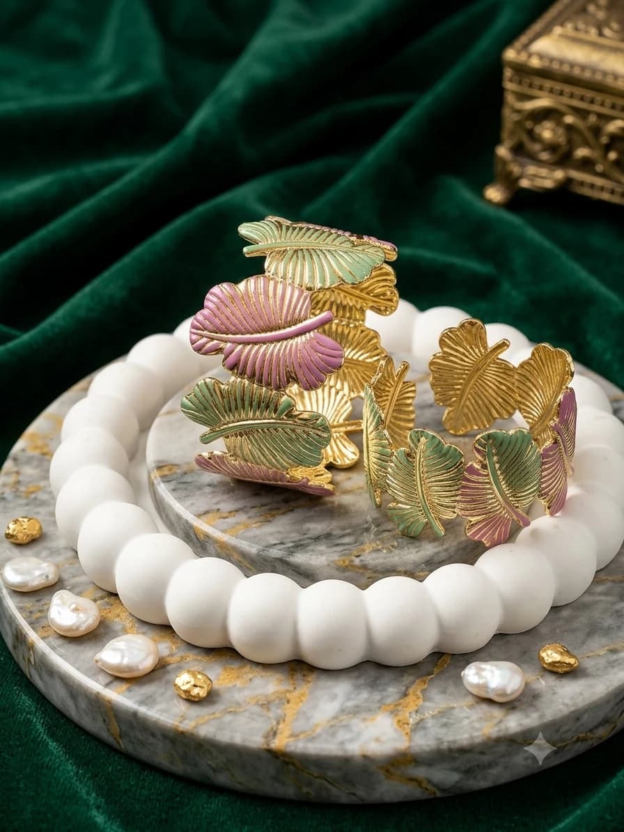 Multicoloured Broad Bracelet – Leaf Design