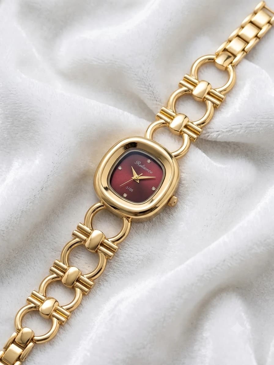 Scarlet Cushion Gold Link Timepiece, view 1 of 2