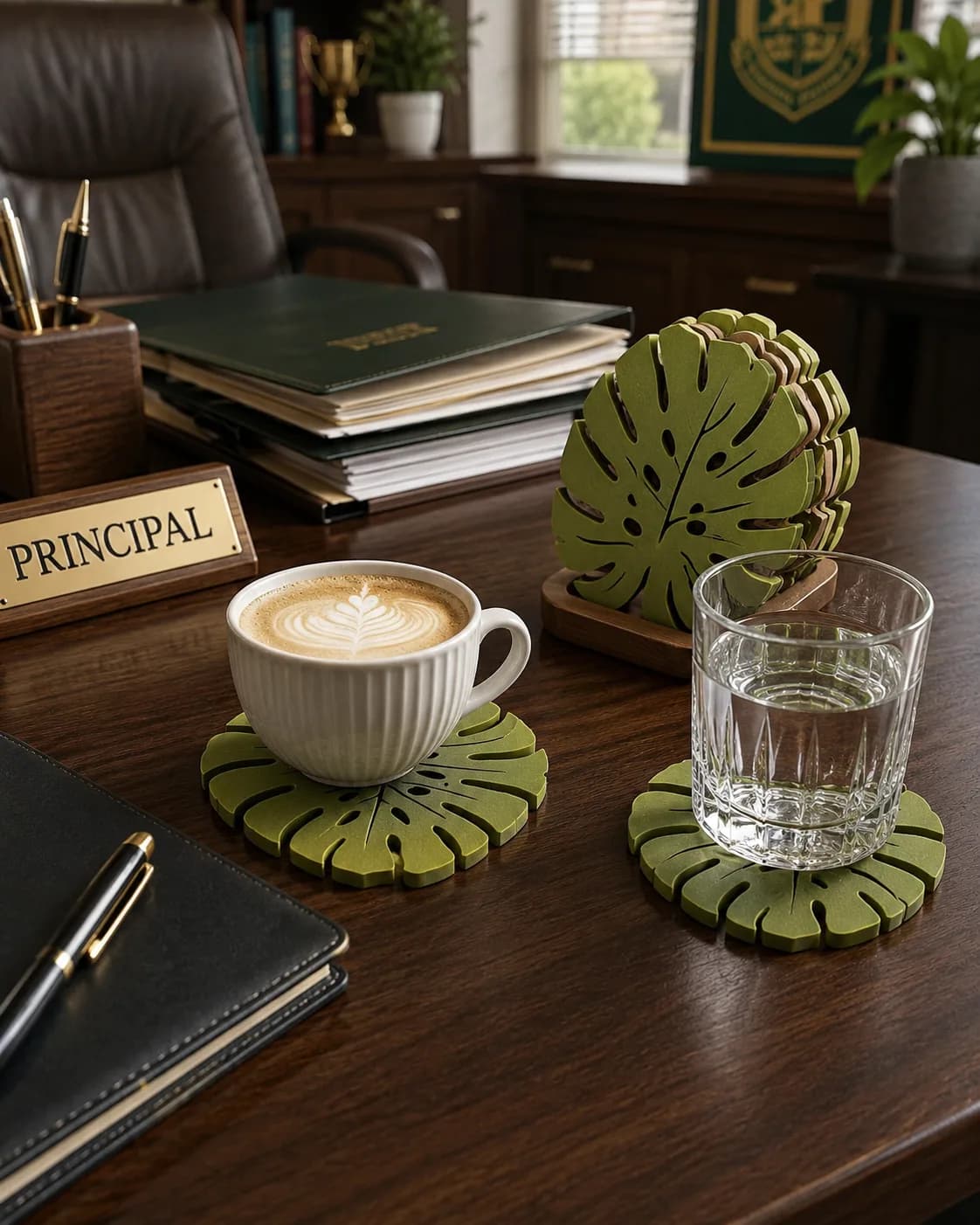 Leafy Luxe Coaster Set With Holder(set of 4 ), view 1 of 3